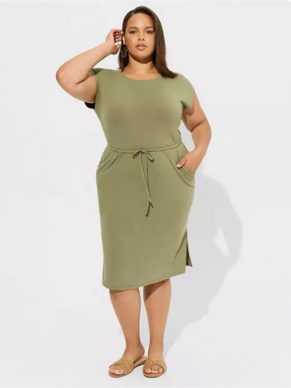 NWT Torrid Olive Jersey Cross Back Slit Midi Dress Size 1 (1X)